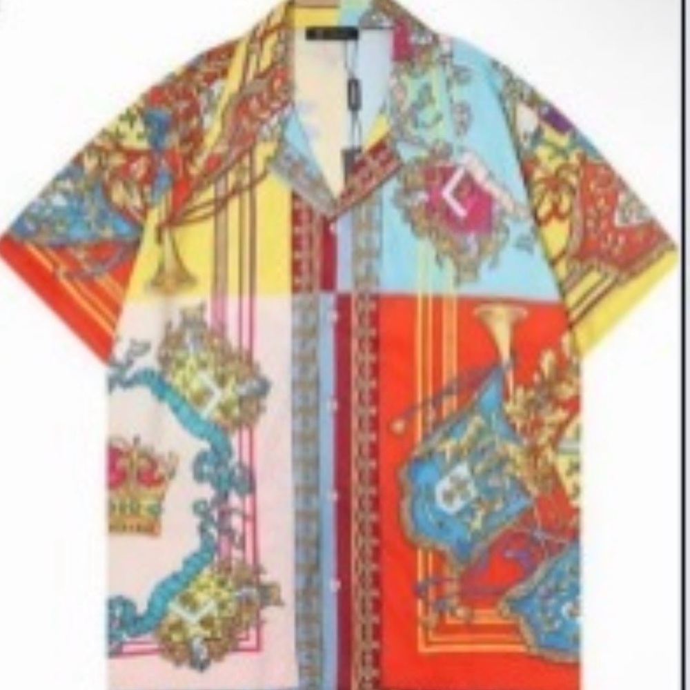 Versace Men's Multicolor Patterned Short-Sleeve Shirt